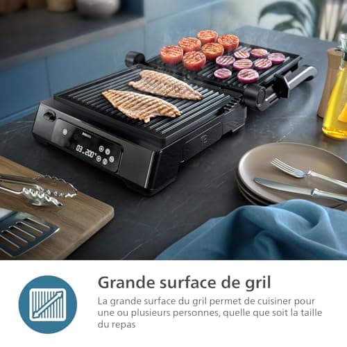 Philips Grill Contact - Temperature Sensor and 8 Preset Functions, Grill with Large Cooking Area, Digital Temperature Control, Easy to Clean (HD6307/70) - Image 5