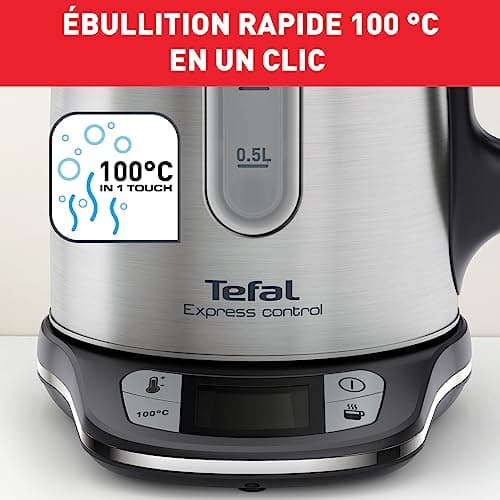 Tefal Stainless steel cordless electric kettle, 1.7 L, 2400 W, 7 adjustable temperatures from 60 to 100°, digital display, 60 min hot, Express Control KI240D10 - Image 6