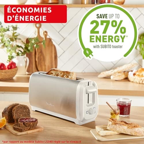 Moulinex Subito, Long Slot Toaster with Bakery Warmer, Faster Golden, Energy Saving, Rise and Stainless Steel, LS5S1AE0 - Image 5