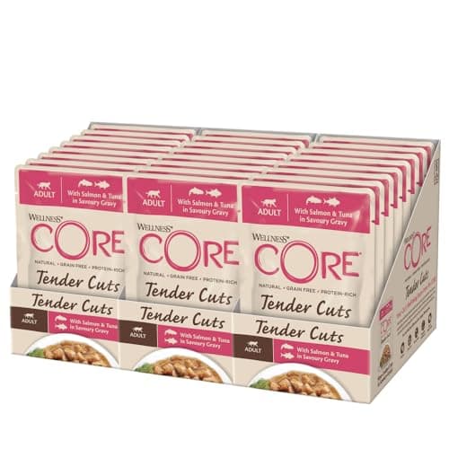 Wellness CORE Tender Cuts 24 x 85 g, Salmon/Tuna - Tender Pieces for Adult Cats, Grain Free, Natural, Hypoallergenic, High Protein, High Fish Content, - Image 3