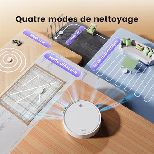 OKP K5 Robot Vacuum Cleaner, 2500 Pa, 120 Min, Self-Recharge, Programmable with 3 Power Modes, Auto Return to Station, Quiet, Wi-FI/Alexa/App, Suitable for Hard Floors, Pet Hair and Carpet - Image 7