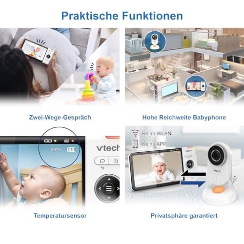 Vtech VM818 HD Baby Monitor - Video Baby Monitor with Wide Angle Camera - HD Video, Clear Sound, 5" LCD Color Screen and Night Vision Function - Intercom, Lullabies and Sounds - Image 8