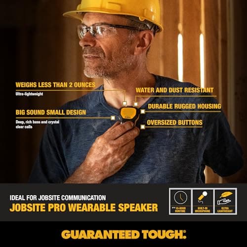 DEWALT Portable Bluetooth Speaker Wireless Bluetooth Speaker with Magnetic Clip - Jobsite Pro Waterproof Portable Speaker - Built-in Microphone for Hands-Free Use, Yellow - Image 6