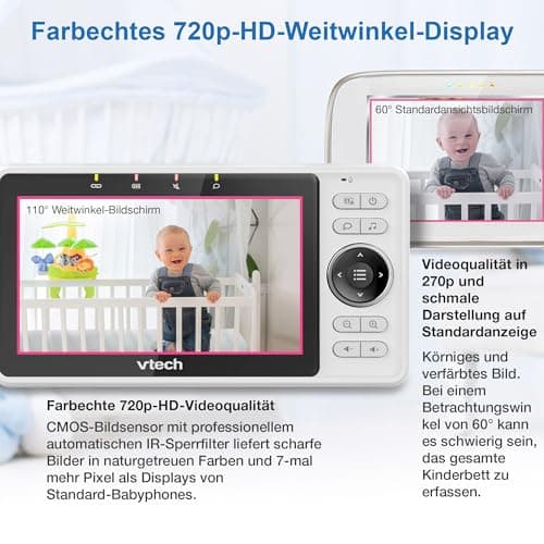 Vtech Smart Baby Monitor VM901-1W 5" LCD Display, 1080P Camera, 120° Wide Angle View, Night Vision, Remote Pan-Tilt Zoom, Two-Way Talc, Works with iOS and Android, WiFi - Image 4