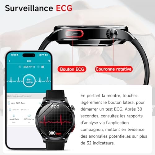 2026 Nouv’ Montre Connectée Homme avec ECG+HRV/Pressιon artérιelle/Acide Urique/IMC,1,43" AMOLED Smartwatch avec Fonction SOS,24/7 Fréquence Cardiaque/Sommeil/SpO2/Apnée,Android/iOS - Image 4
