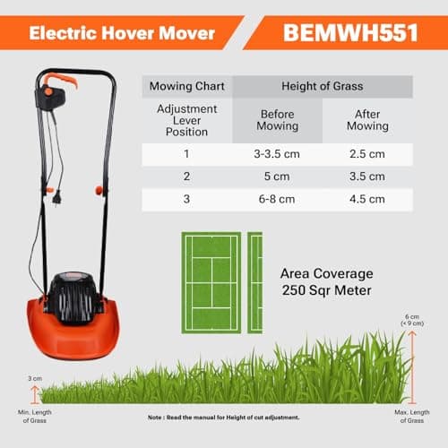 BLACK+DECKER BEMWH551-QS BEMWH551-QS 1200 W Wired Lawn Mower Electric 30 cm 3 Adjustable Heights 20, 40 and 60 mm Lightweight Lawn Mower with Pram Handle, Ideal for up to 250 m², Orange - Image 6