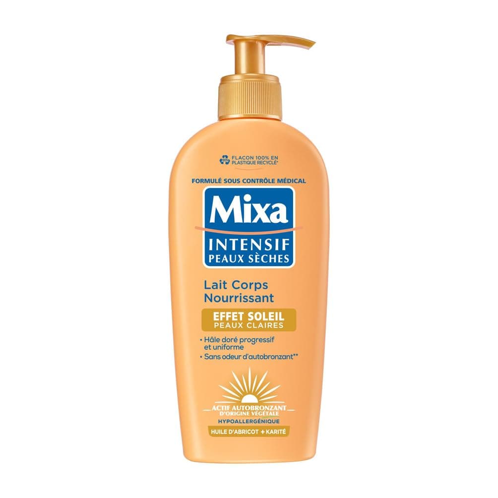Mixa Intensive Dry Skin - Nourishing Body Lotion Sun Effect - Self-Tanning - Progressive and Uniform Natural Golden Tan - Light Skin - Hypoallergenic - 250 ml