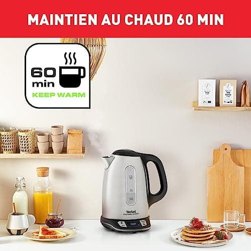 Tefal Stainless steel cordless electric kettle, 1.7 L, 2400 W, 7 adjustable temperatures from 60 to 100°, digital display, 60 min hot, Express Control KI240D10 - Image 7