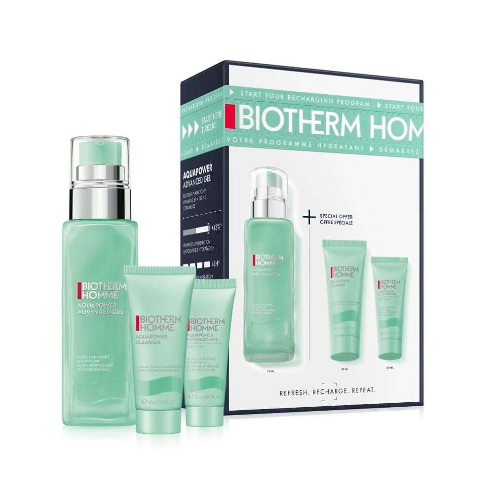 Biotherm Men's Aquapower Routine Hydration Set, Advanced Gel 75 ml & 20 ml + Face Wash 40 ml, Ultra-Moisturising and Fortifying Face Gel, Normal to Combination Skin, Non-Sticky Texture - Image 9