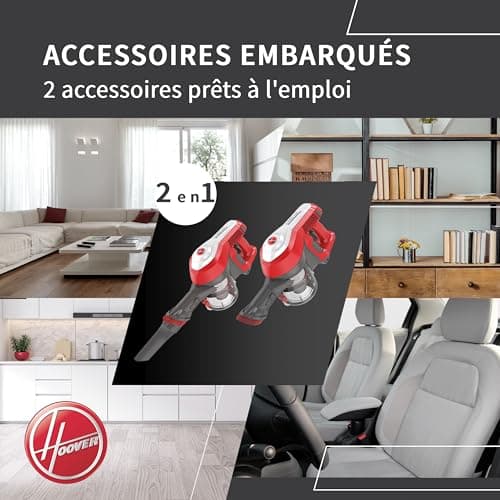 Hoover H-FREE100 HF122RH Multifunctional Cordless Vacuum Cleaner, Powerful 22V, Long Battery Life 40min, Maxi Capacity 0.9L, Parking Position, Washable Filter, On-Board Accessories Brush Furniture + - Image 5