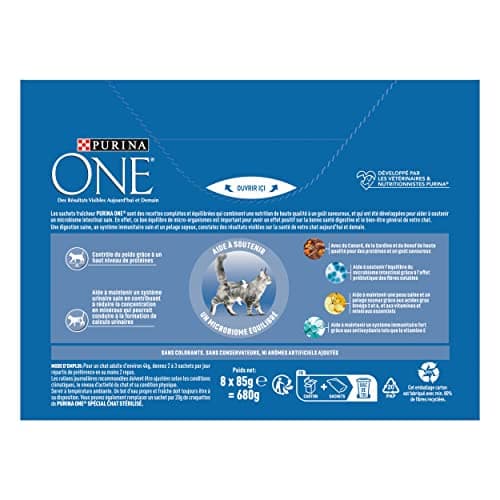 PURINA ONE Sterilised Cat Sachets - Tapered in Sardine Sauce Duck, Beef 8 x 85 g (Pack of 5) - Image 4