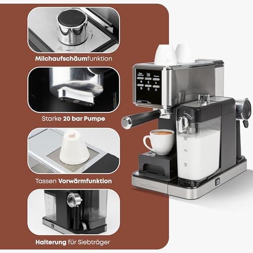 ProfiCook® 2 in 1 Espresso Machine for Powdered Coffee and Nespresso Compatible Capsules – 20bar Filter Holder – with Milk System for Latte and Cappuccino – Filter Holder Included – PC ES 1266 - Image 8