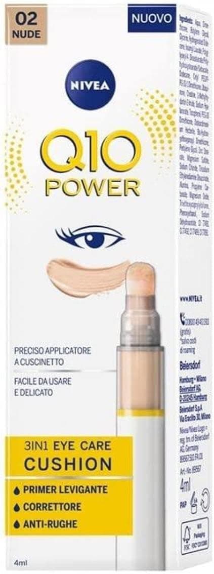 NIVEA Q10 Power 3in1 Eye Care Cushion 02 Nude 4 ml, crème contour des yeux colorée et hydratante, apprêt pour les yeux anti-âge avec coenzyme Q10, correcteur cernes lissant - Image 1