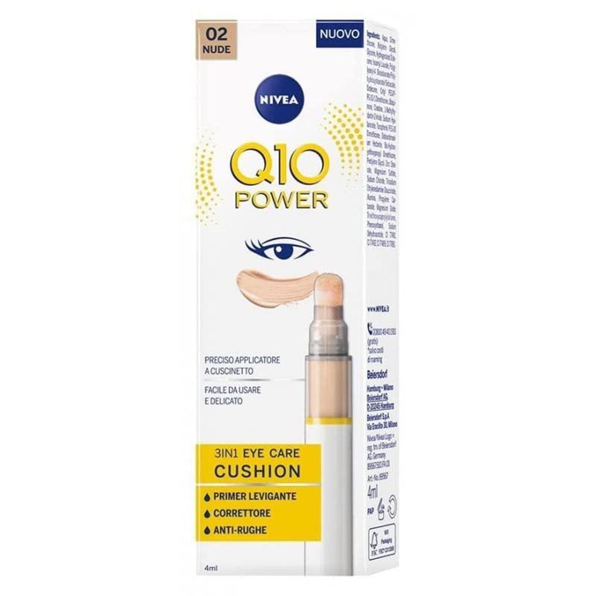 NIVEA Q10 Power 3in1 Eye Care Cushion 02 Nude 4 ml, crème contour des yeux colorée et hydratante, apprêt pour les yeux anti-âge avec coenzyme Q10, correcteur cernes lissant - Image 6
