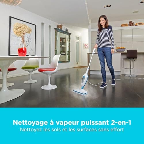 BLACK+DECKER - Balai Vapeur avec Nettoyeur à Main et 5 Accessoires - Multifonctions Puissance 1300W - Temps de Chauffe 25 sec - Tête Pivotante 180° - Réservoir Amovible 350 ml - FSMH13E5-QS - Image 3