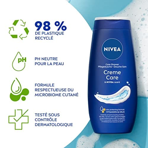 NIVEA Crème de douche Soin (1 x 500 ml), enrichie à l’Huile de pépin de Raison & Amande douce, Soin corps hydratant qui nettoie respecte et renforce le microbiome pour peaux sèches - Image 4