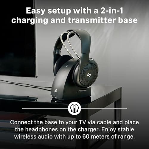 Sennheiser RS 120-W Bluetooth Headphones for TV, 3 Sound Modes, Lightweight Design, Easy Volume Control, 60m Range and Transmitter/Charger Combination, Black - Image 6