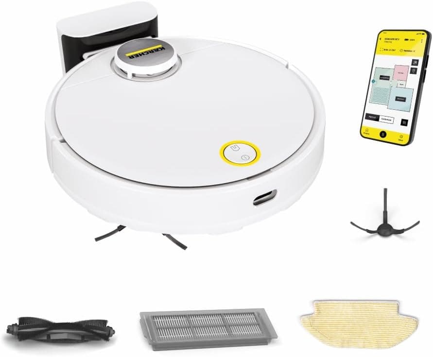 Karcher Kärcher Aspirateur Robot et Laveur RCV 3, Commande par Appli, Navigation Laser LiDAR, Cartographie, Détection de Pièces & Obstacles, 2500 Pa, Autonomie : 120 MN, pour Sols Durs et Tapis
