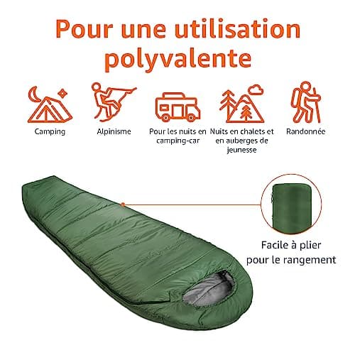 Amazon Basics Sleeping Bag for Camping Hiking Cold Weather Lightweight Mummy Style Olive Green - Image 5