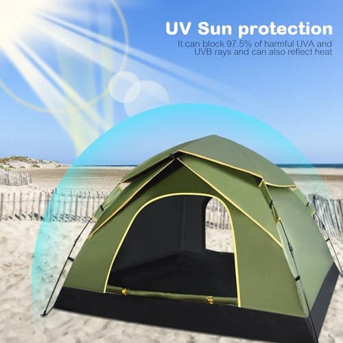 Camping Tent for 3-4 Person, Automatic Pop Up Tent with Double Doors Waterproof Windproof 3-4 Seasons Outdoor Tent for Family Trekking Camping Olive Green - Image 4