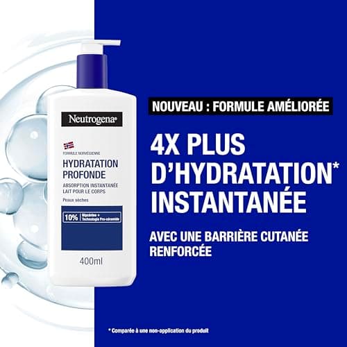 Neutrogena – Lait Corps Hydratation Profonde (flacon-pompe de 400 ml) – Lait pour le corps à absorption rapide pour peaux sèches – Soin corps avec 10% de glycérine et technologie pro-céramide - Image 4