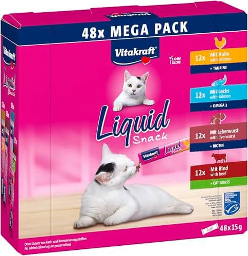VITAKRAFT - Liquid Snack for Cats, Cat Treats in Mega Pack, Creamy Texture, Beef, Chicken, Salmon, 1 Economy Pack (48X 15G) - Image 3