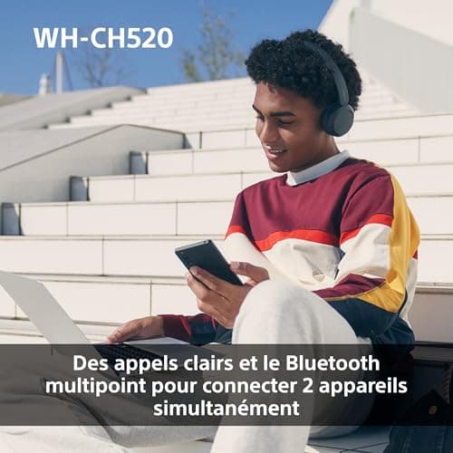 Sony WH-CH520 - Wireless Bluetooth Headphones, Multipoint, Built-in Mic - Up to 50 Hours of Battery Life and Fast Charge - White - Image 8