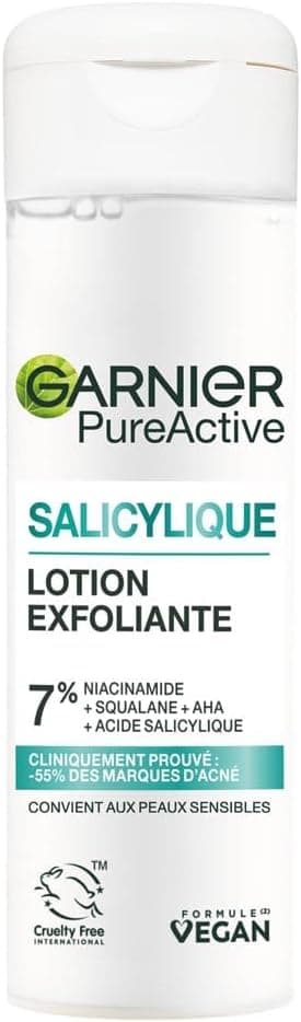GARNIER Pure Active - Soin Exfoliant Visage - Réduit Les Marques D'acné & Les Pores - Niacinamide, AHA & Acide Salicylique - Formule Liquide Légère - Vegan & Cruelty Free - Unisexe - 120 ml