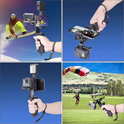 2 in 1 Ergonomic Hand Grip Stabilizer Smartephone Sports Camera Stand Kit Portable Handle for Youtube Tiktok Travel Video Vlog Compatible with Gopro iPhone - Micro/Video LED Light Adaptable - Image 3