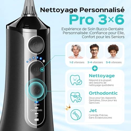 COSLUS Oral Irrigator Dental Jet Irrigator: 3 Modes & 18 Levels, Dental Spike Water for Orthodontics, Dental Appliance, Sensitive Gums, Compact for Travel, Family Use, Glossy Black, C51 - Image 7