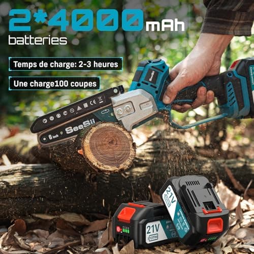 SEESII Mini 6 Inch Battery Chainsaw, Brushless Electric Chainsaw, with 2 x 4000 mAh Battery, Automatic Lubrication, Compatible with Makita 18V, Ideal for Outdoor and Gardening - Image 6