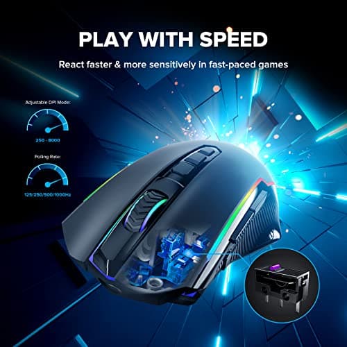 Redragon Wireless Gamer Mouse, Rechargeable Wireless Mouse with 8000 DPI, Ergonomic, RGB, 9 Buttons Programmable with Fire Button, 70 Hours, Gaming Mouse for Windows and Mac – Black - Image 3