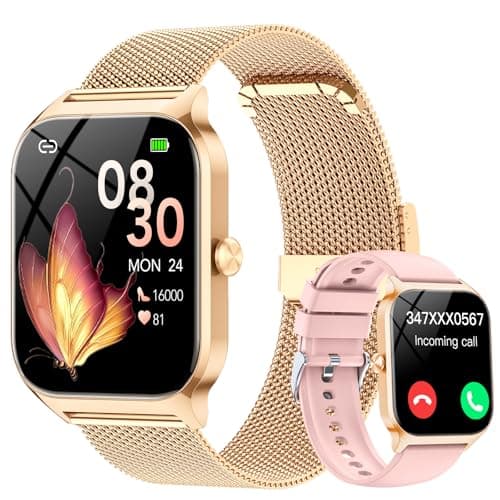 CASCHO Montre Connectée Femme avec Appel Bluetooth,1.85" HD Smartwatch Femme avec Fréquence Cardiaque/Sommeil/SpO2, 120+ Modes Sportifs, IPX7 Étanche Fitness Tracker, Doré et Rose pâle - Image 3
