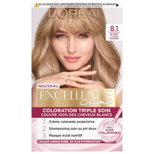L'ORÉAL PARIS - Triple Care Permanent Hair Colour - Covers 100% of White Hair - Excellence Cream - Shade: Light Ash Blonde (8.10) - Image 2