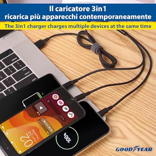Goodyear 3 in 1 Lightning/Micro USB/USB-C Dual USB Cigarette Lighter Socket Charger 120cm Cable for Car - Image 5