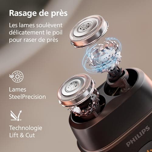 Rasoir Philips série 500 – électrique et compact, Lift & Cut, lames Dual SteelPrecision, têtes flottantes 3D, poils secs ou mouillés, étui de voyage, verrouillage, couvercle magnétique, modèle S595/05 - Image 5