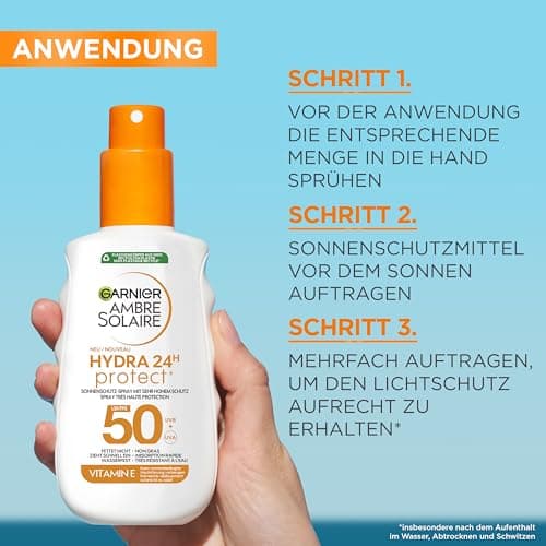 Garnier Ambre Solaire Hydra Protect+ 24h SPF 50 UVA and UVB Sun Protection Spray with Vitamin E 150ml - Image 5