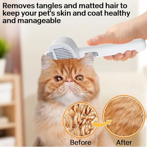 Cat Brush with Release Button,Long Haired Cat Brushes,Furminator for Cats,Comb for Removing Dead Pet Hair (White) - Image 5