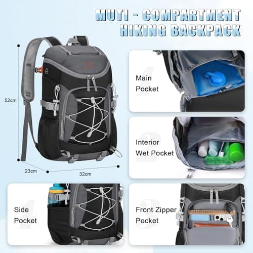RAINSMORE Hiking Backpack 40L Ultralight Foldable Backpack Men Women Waterproof Large Travel Backpack for Trekking Sport Camping, Black, Travel - Image 3
