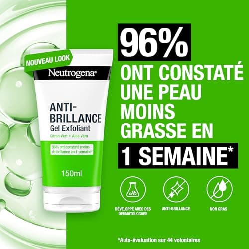 Neutrogena – Anti-Shine Exfoliating Gel (150 ml tube) – Lime and Aloe Vera Facial Scrub – 96% saw less shine in 1 week - Image 4