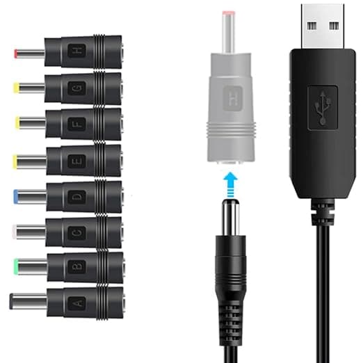 8in1 USB to DC Power Cable | USB to DC 12V 5.5*2.1mm Charging Cable with 8 Connectors | 1 Meter | for Router, LED Light, Speaker, TV Box, Philips Hue Hub - Image 1