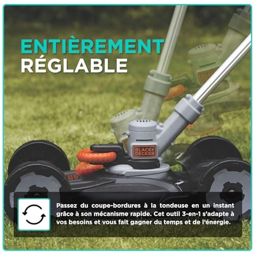 BLACK+DECKER Coupe-Bordures sans Fil 18V POWERCONNECT 3-en-1 – Coupe-Herbe, Dresse-Bordures & Tondeuse légère pour Petits Jardins – STC1820CM-QW - Image 8