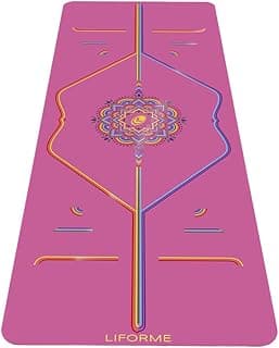 Printed Yoga Mat - Free Yoga Bag Included - Patented Alignment System, Warrior-Style Grip, Non-Slip, Sweat Resistant, Long, Wide (Gratitude Pink)