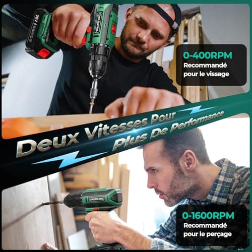 20V Cordless Drill Bit Driver, Max 42Nm Cordless Drill Devicer, 2 Speed Screwdriver, Compatible with Makita Batteries, 2000mAh Battery, 25+1 Torque, 10mm Chuck, LED Green - Image 4