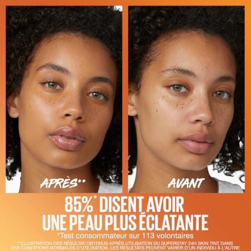 Maybelline New York - Fond de Teint Fluide - Glow & Soin de la Peau - À la Vitamine C - Longue Tenue 24H - Formule Vegan - Superstay Skin Tint - Teinte : 23 - 30 ml - Image 5