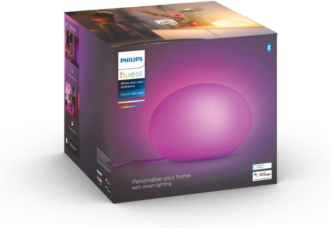 Philips Hue White & Color Ambiance FLOURISH Table Lamp 9.5W - Bluetooth - White, Works with Alexa, Google Assistant and Apple Homekit