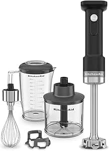 Kitchenaid Cordless hand blender - Go Cordless - Portable blender with 1L blender bowl - Whisk and tailer included - Stainless steel blade - Powerful - Scratch protection - No battery - Black