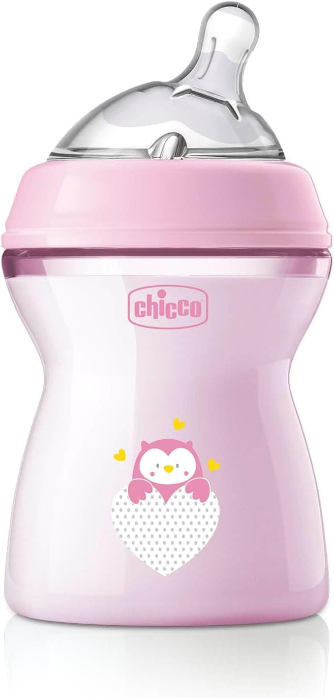 Chicco Natural Feeling 2M Plus Anti-Colic Bottle 250 ml with Silicone Teat – Medium Flow – Pink - Image 1