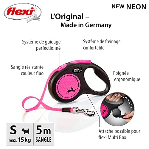 Flexi Neon S Strap 5 m Black/Neon Pink, Retractable Lead for Dogs up to 15 kg - Image 3