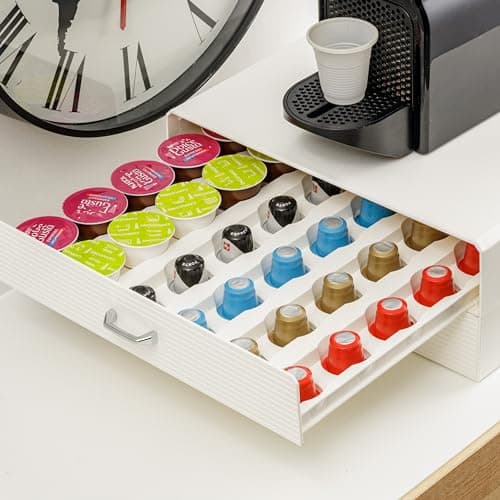 Baroni Home Coffee Pod Holder Drawer Universal Organizer 30 Nespresso Capsules and Dolce Gusto for Tea Accessories, Compact Durable Plastic, 2 Drawers, 34 x 13 x 34 cm, White - Image 8